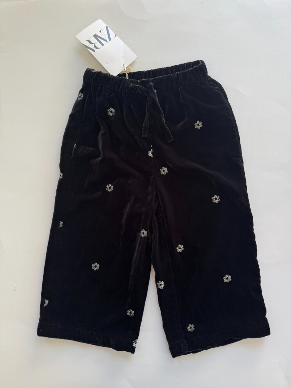 NWT Zara Girls Black Velvet Floral Pants 18-24M